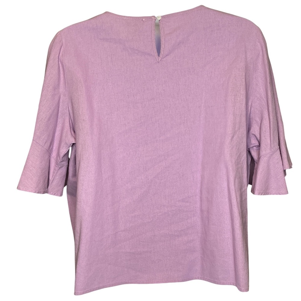 Cynthia Rowley‎ Womens Lilac Linen Blend Top Sz 1X Flutter Sleeve Flowy Coastal - Picture 2 of 8